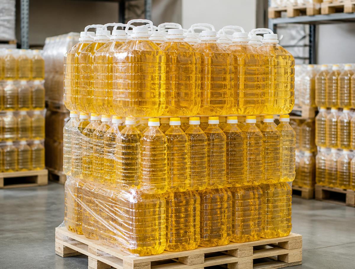 Packaged RBD palm olein cooking oil ready for export